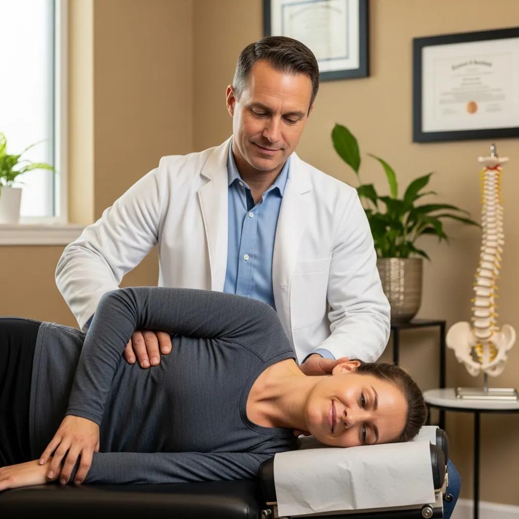 Chiropractor providing spinal adjustment to alleviate sciatica pain