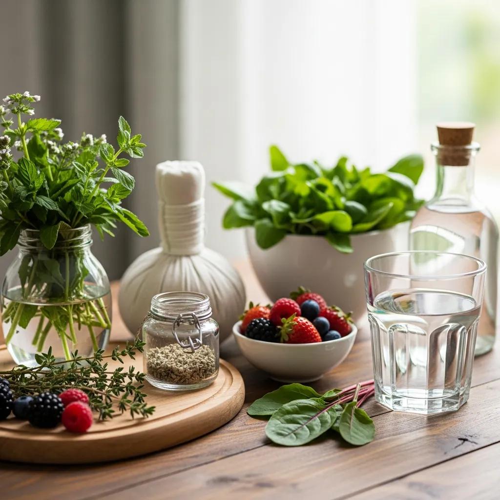 Holistic and natural allergy treatments displayed on a wooden table