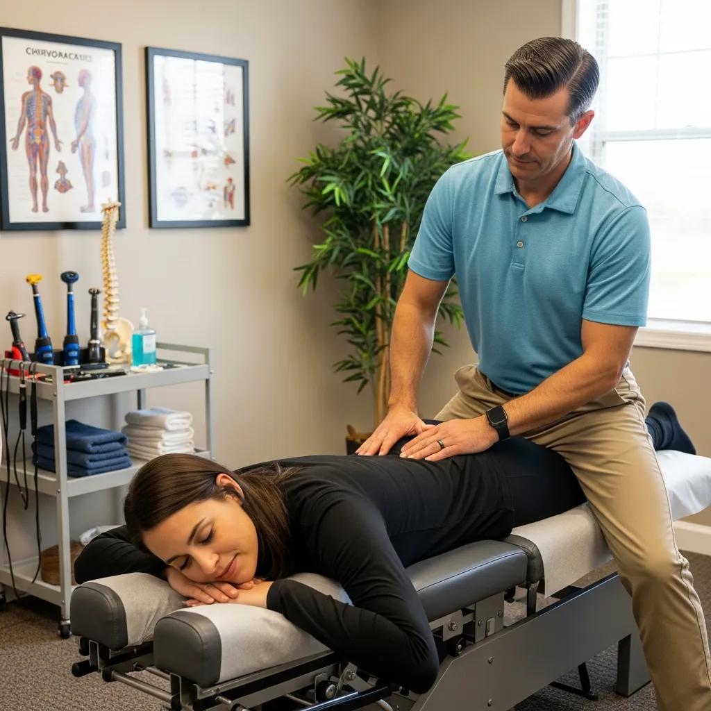 Patient experiencing their first spinal adjustment in a chiropractic office
