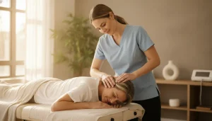 Chiropractor examining a patient's neck during a chiropractic treatment
