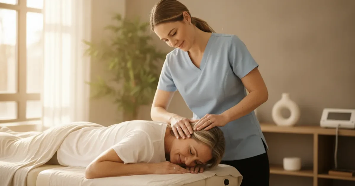 Chiropractor examining a patient's neck during a chiropractic treatment
