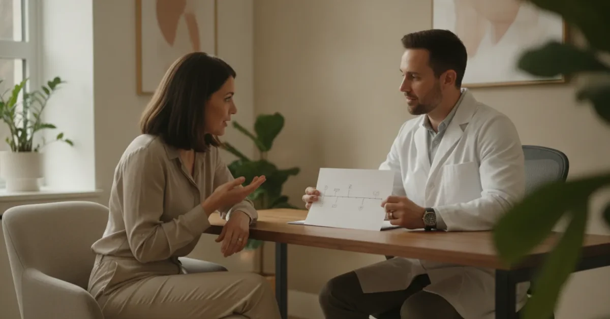 Patient speaking with a chiropractor in an exam room after a car accident